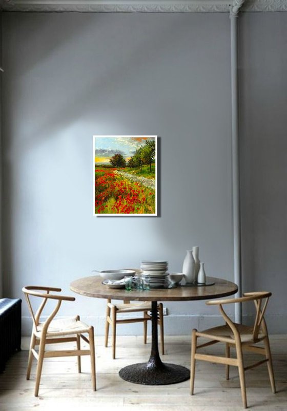 POPPY FIELDS (Modern Impressionistic Landscape Oil Painting, Gift for nature lovers)