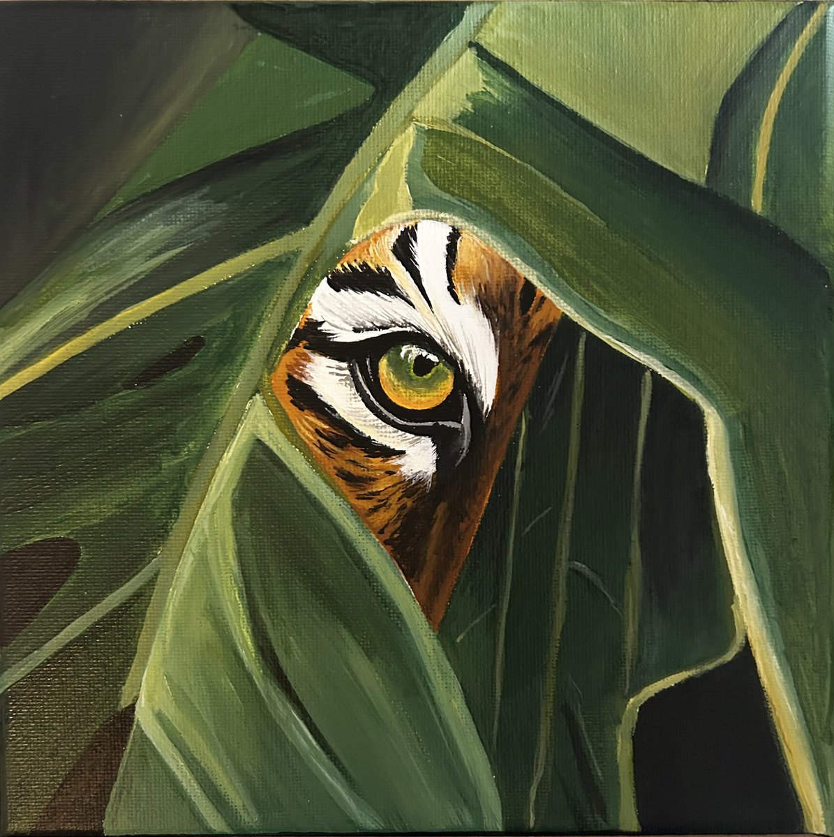 Photorealistic Animal Acrylic Painting By Amelia Taylor, 8 X 8, Hidden Gaze, Original Artwork
