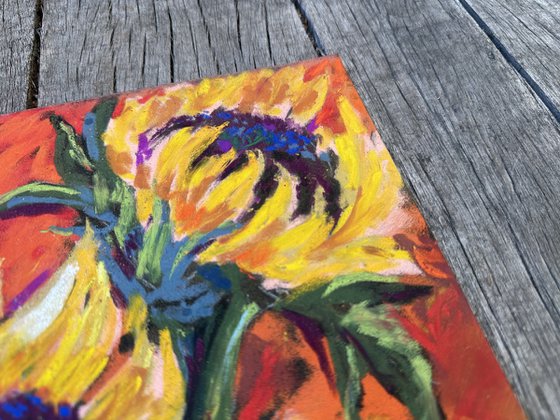 Sunflowers on a red background