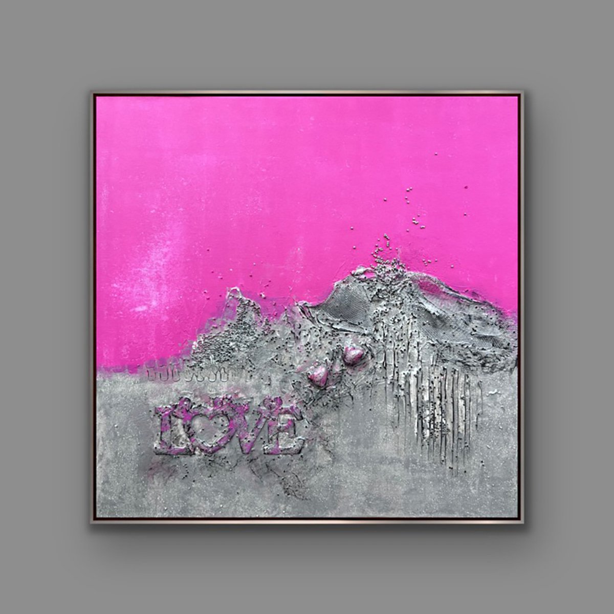 Urban And Pop Abstract Acrylic Painting By Indie Ru, 28 X 28, Passion In Pink: Love Texture, Original Artwork