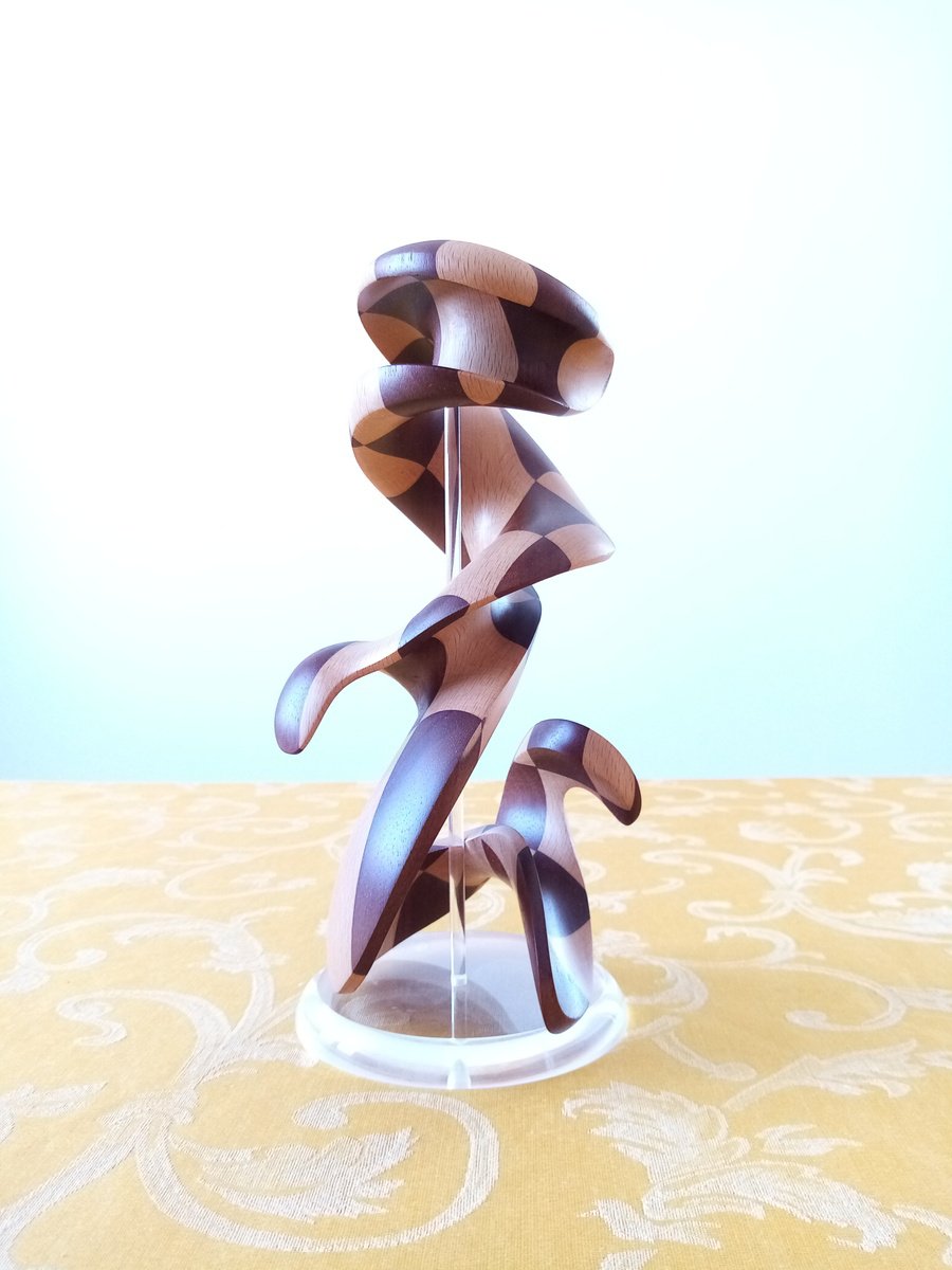 Expressive Abstract Wood Sculpture By Massimiliano Capraro, 4 X 10", Natural Intelligence, Original Artwork