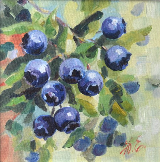 Blueberries on green