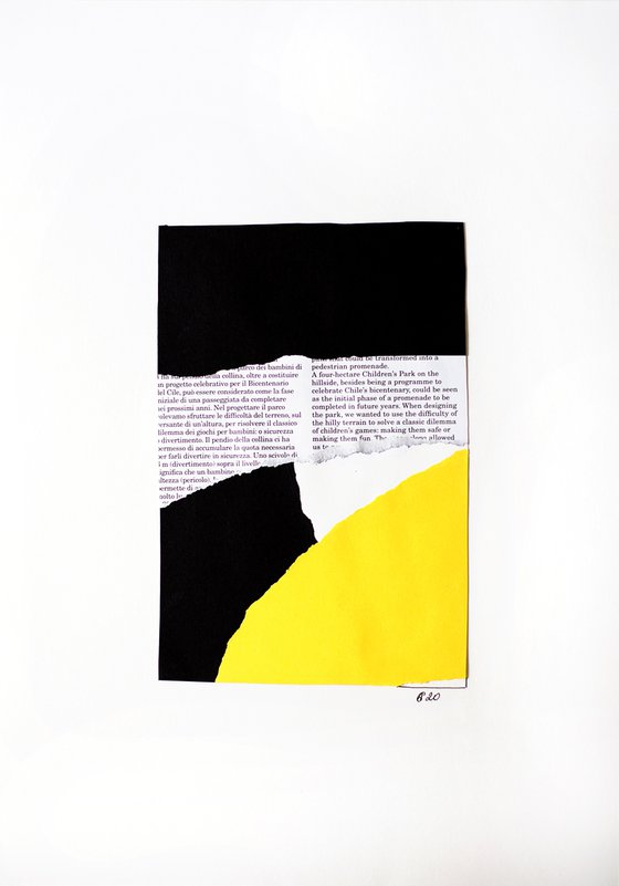 Minimalistic collage. Small artwork. Madrid series. 4. Yellow, black and white. abstract interior gallery wall composition office home decor recycle