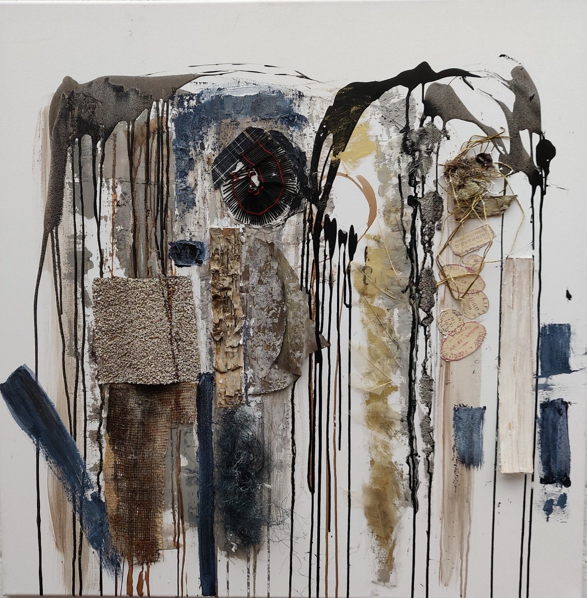 Abstract Acrylic Painting By Sylvie Dodin, 39 X 39", Black & White, Original Artwork