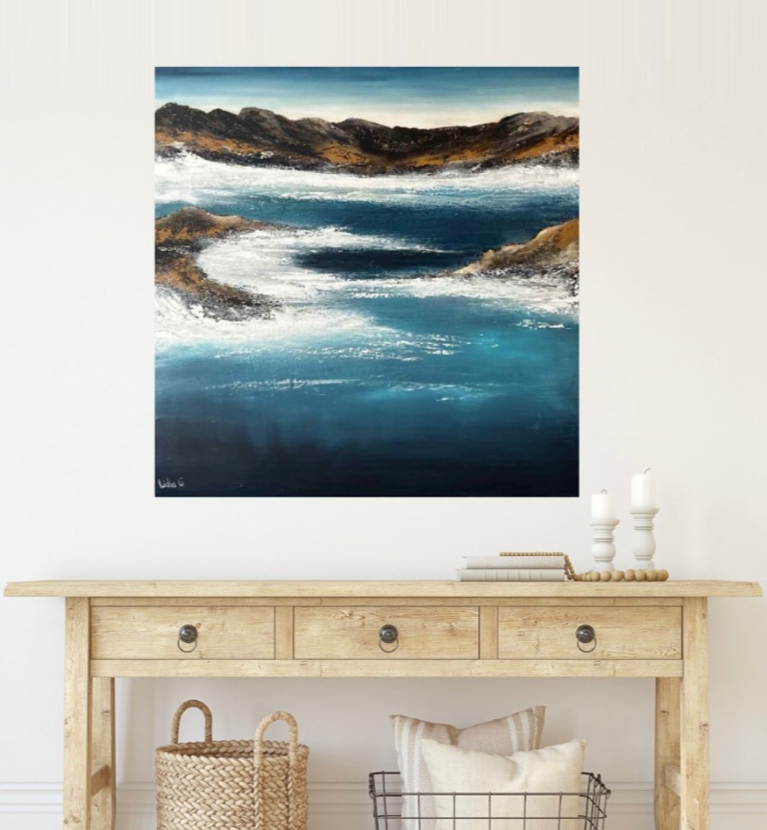 Impressionistic Landscape Acrylic Painting By Lidia Gaudiano, 36 X 36", Wrath Of The Deep, Original Artwork