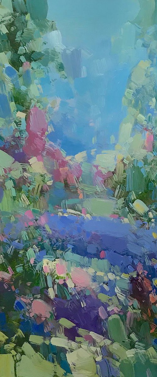 Through Flowers, Original oil Painting, Handmade artwork, One of a Kind by Vahe Yeremyan