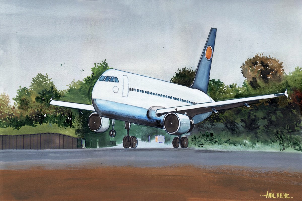 Photorealistic Transport Watercolour By Anil Nene, 22 X 15, Plane Spotting, Original Artwork