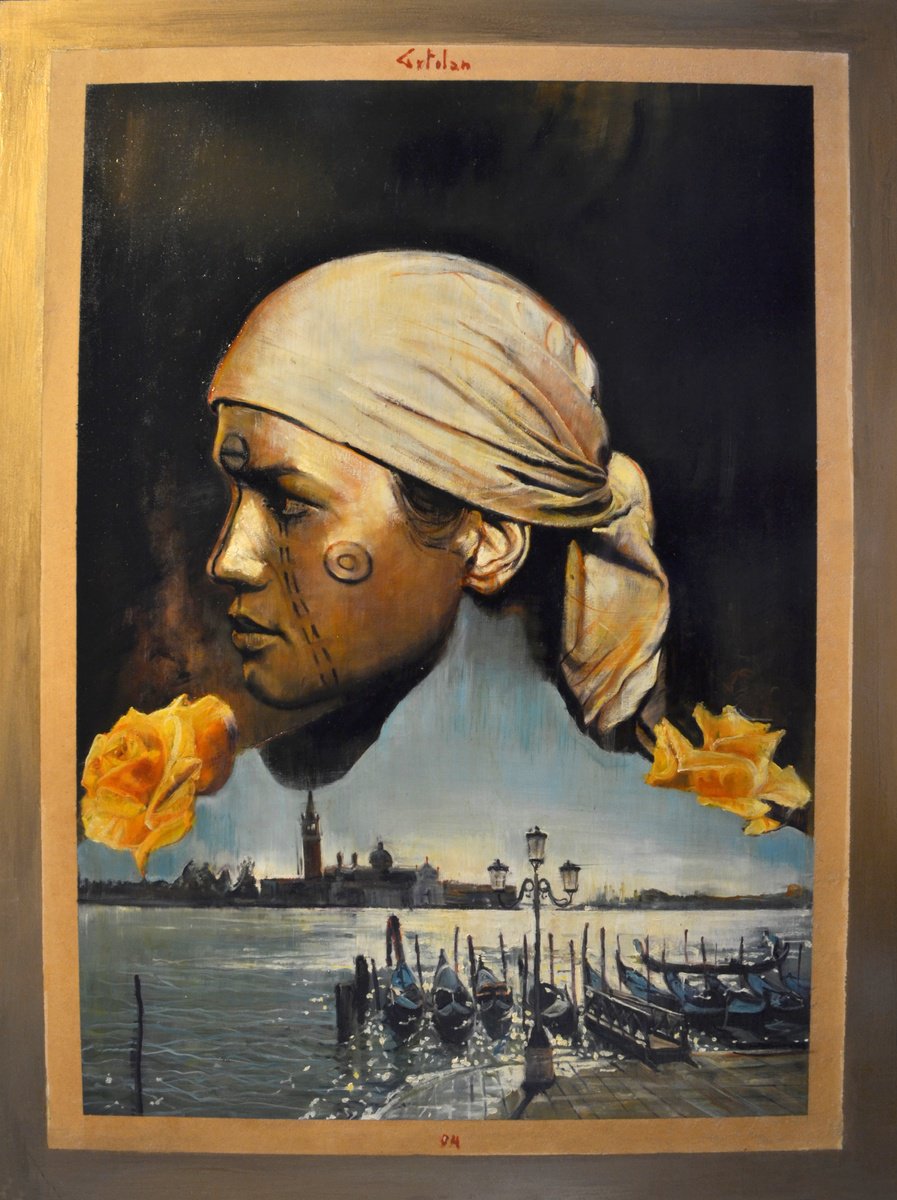 Surrealistic Oil Painting , The Indigenous And The Sea By Marco Ortolan, 24 X 31, Artwork For Sale On Artfinder