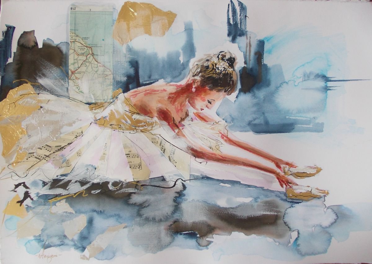 Soft Touch -Ballerina Mixed Media Painting by Antigoni Tziora