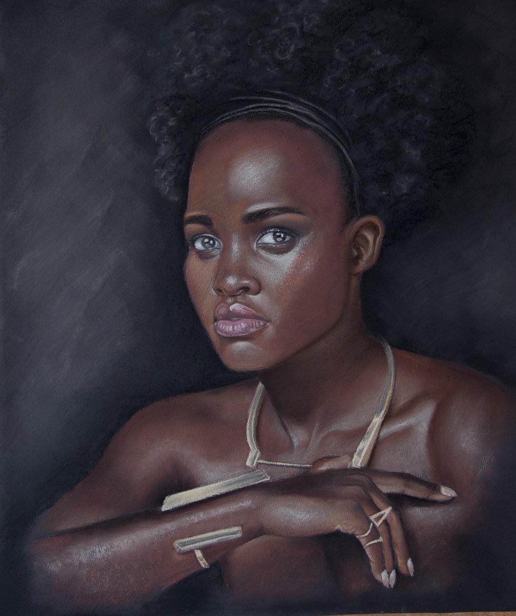 Photorealistic Portrait Pastel Drawing By Inna Medvedeva, 16 X 18, Lupita, Original Artwork