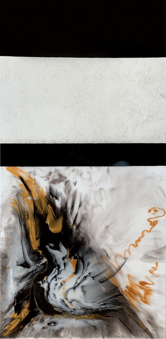 Dance Into Love - XL LARGE;  BLACK, WHITE & GOLD ABSTRACT ART;  RESIN CONTEMPORARY MODERN PAINTING. READY TO HANG!