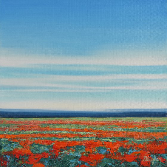 Blue Sky Poppies - Vibrant Colorful Flower Field