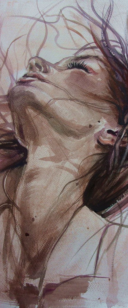 " WIND  ... " gold particles  40x30cm original WATERCOLOURS painting  GIFT MODERN URBAN ART OFFICE ART DECOR HOME DECOR GIFT IDEA by Monika Luniak