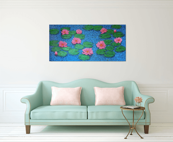 Pond with water lilies / ORIGINAL ACRYLIC PAINTING