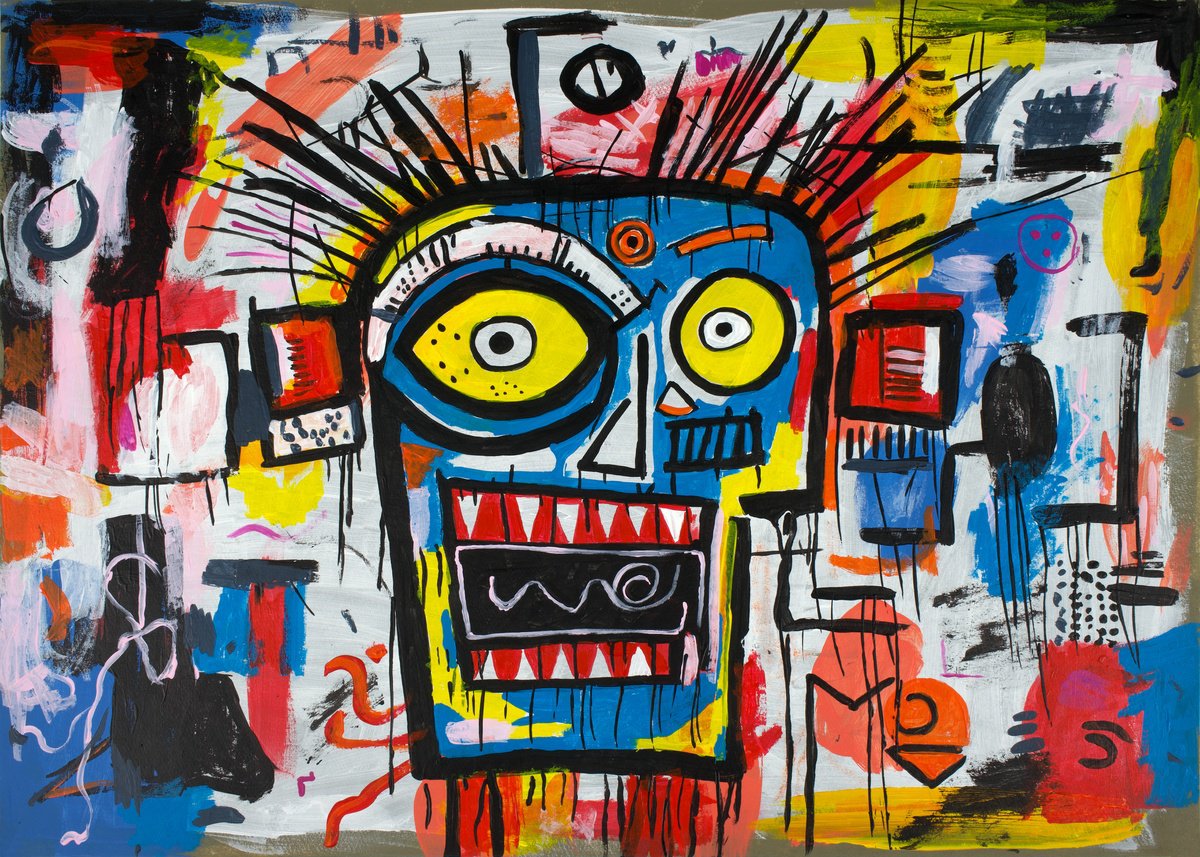 Expressive Portrait Acrylic Painting By Kosta Morr, 17 X 12", Stress Day 2, Original Artwork