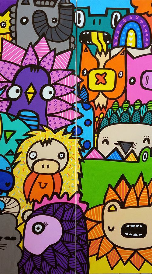 Animal Crowd (Diptych) by Kev Munday