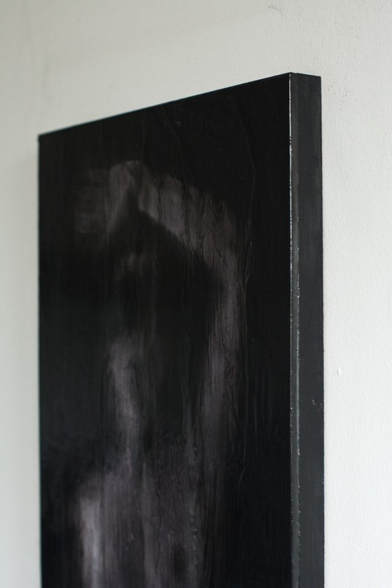 "Woman" (80x35x2,5cm) - Unique portrait artwork on wood (abstract, portrait, gouache, original, painting, coffee, acrylic, oil, watercolor, encaustics, beeswax, resin, wood, fingerpaint)