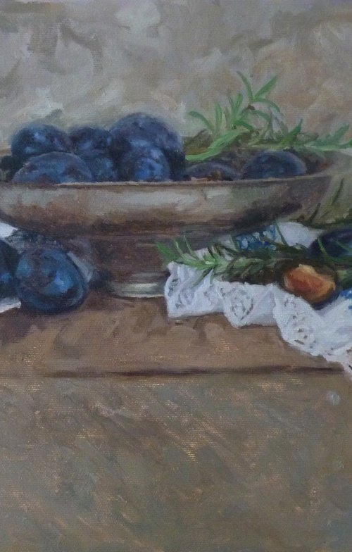 Plums, rosemary and drapery by Radosveta Zhelyazkova