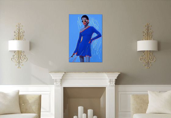 Woman in blue dress