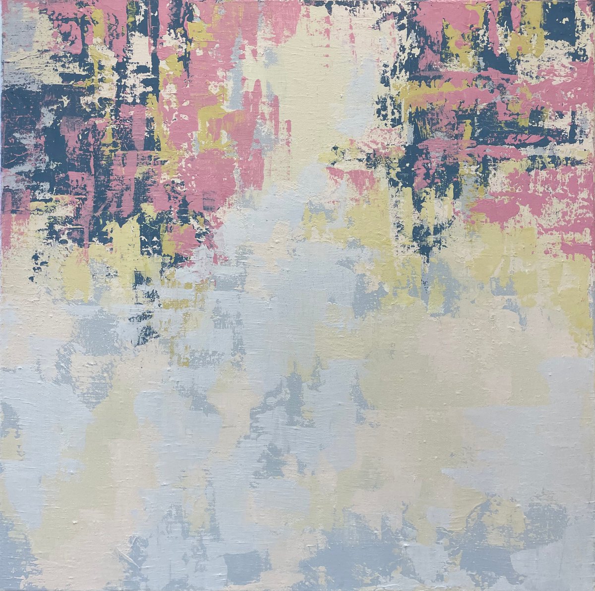 Blush Pink, Blue and Fair Green Water Abstract by Hannah Bruce