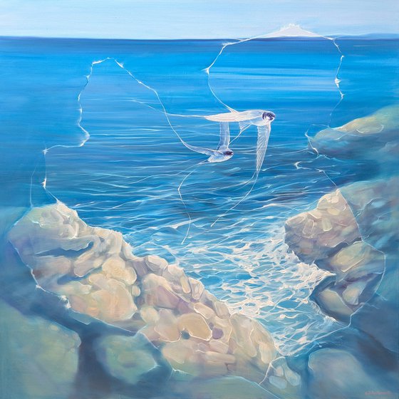 Enchanted, a blue seascape with birds