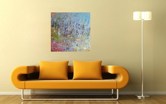 Campotosto Lake (n.385) - 95,00 x 92,00 x 2,50 cm - ready to hang - acrylic painting on stretched canvas