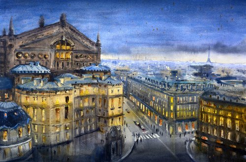 Paris opera house Paris France 53x35cm 2020 by Nenad Kojić watercolorist