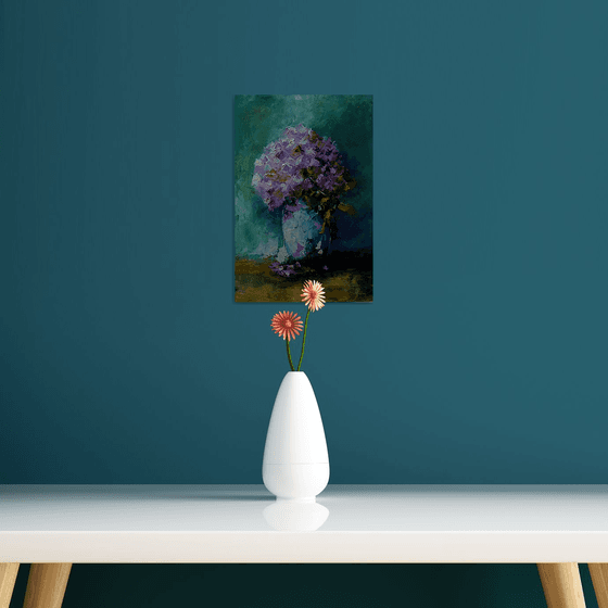 Flowers in vase. Still life painting for gift
