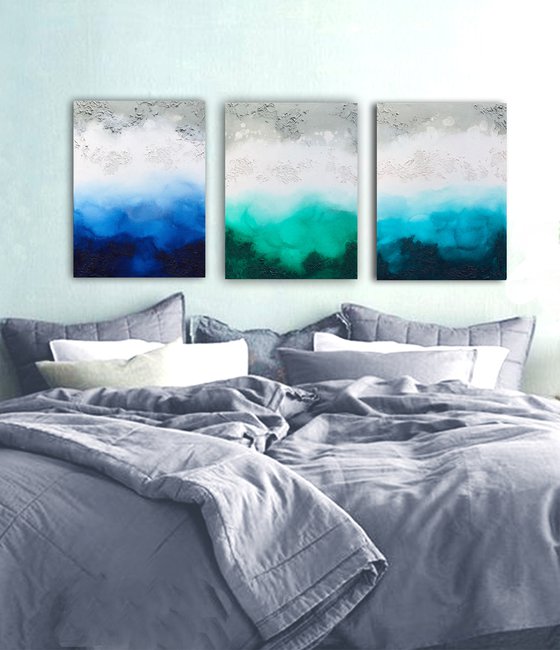 triple seascape (3 artworks 40 x 30 cm) Dee Brown