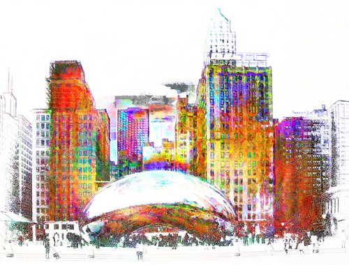 Colores, Chicago, Cloud gate/XL large original artwork by Javier Diaz