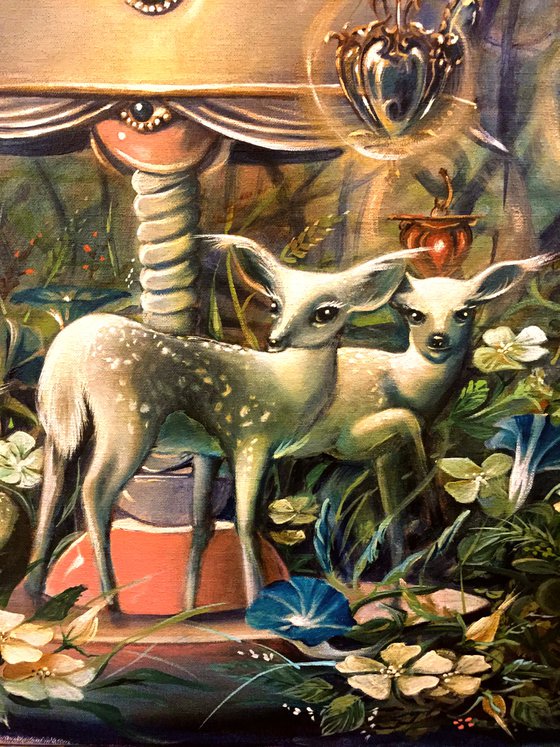 The garden of the fawn fairies - original acrylic on canvas 24' x 24' inches / 60 x 60 cm