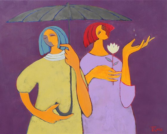 Two under an umbrella.