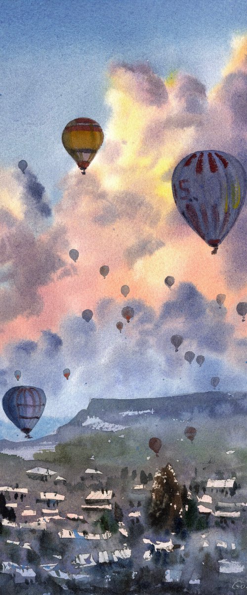 Hot air balloons in the sky over the city #2.Cappadocia. by Eugenia Gorbacheva