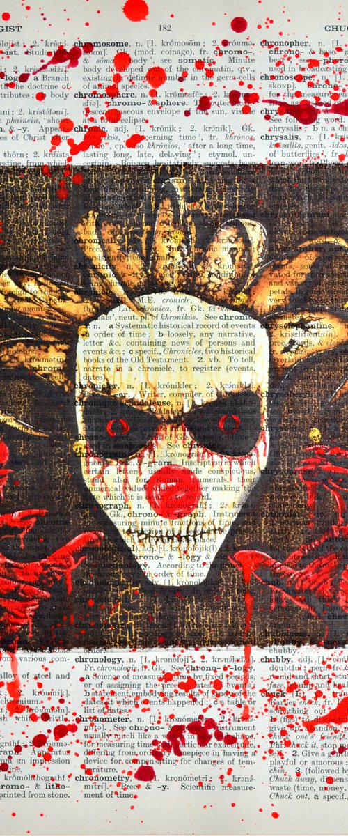 Creepy Clown - Collage Art on Large Real English Dictionary Vintage Book Page by Jakub DK - JAKUB D KRZEWNIAK