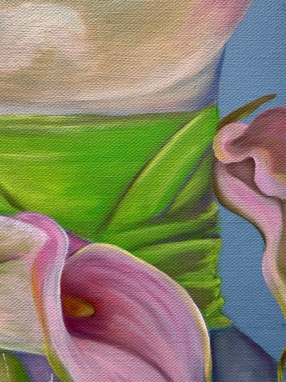 With calla lilies