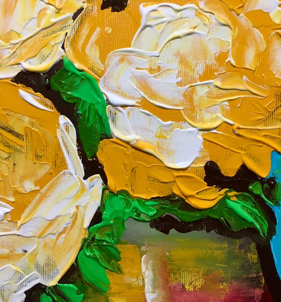 ABSTRACT BOUQUET OF Yellow Roses  #17 ( NAIVE COLLECTION)  palette   knife Original Acrylic painting office home decor gift