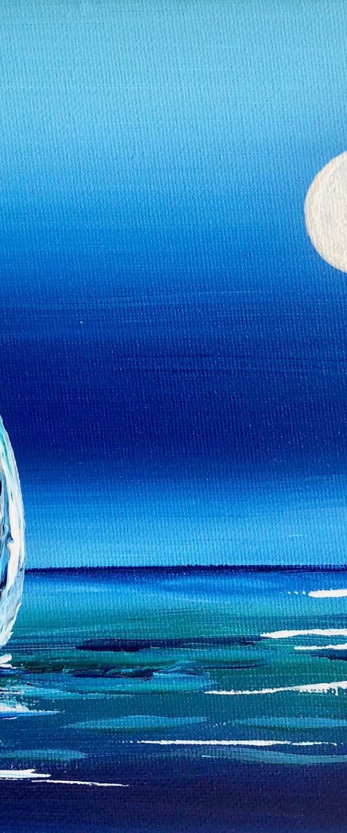 Study in blue. Sailing by the full moon by Marja Brown