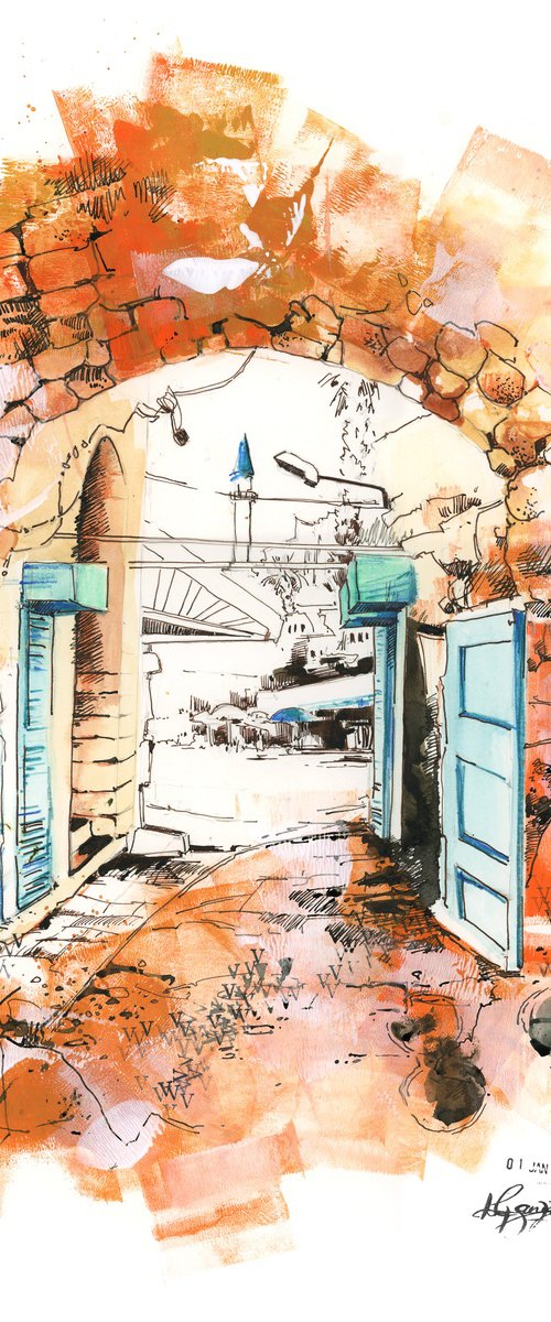 Old Jaffa Town Tel Aviv, Israel, Mixed Media Artwork by Sophie Rodionov