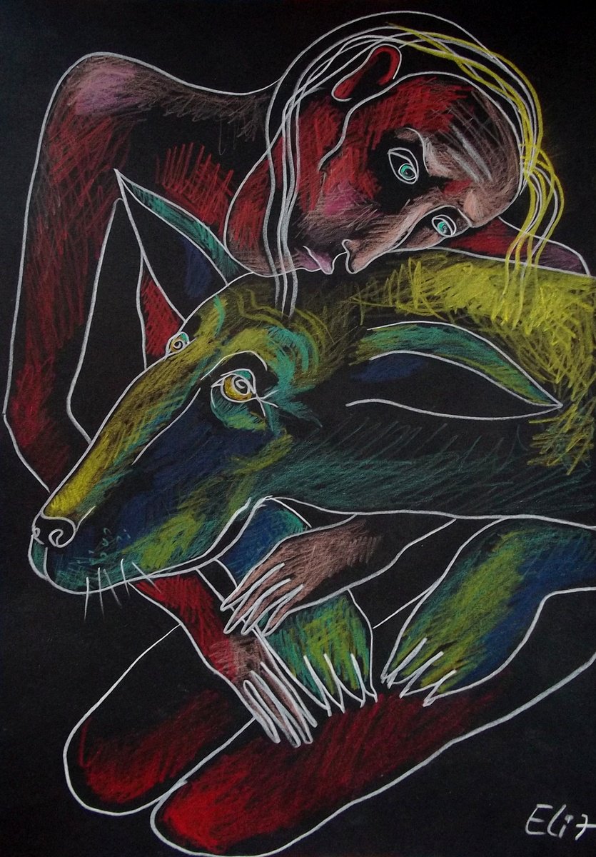 Expressive Pencil Drawing , Moon Creature By Elisheva Nesis, 9 X 13, Artwork For Sale On Artfinder