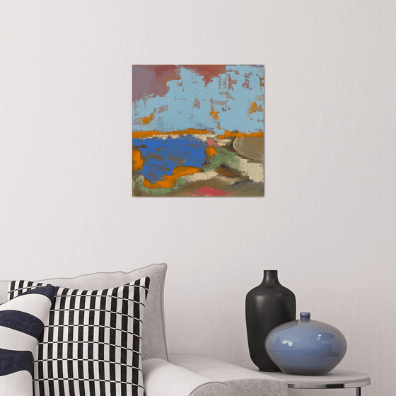 Lake trail — contemporary landscape with optimistic and positive energy on stretched canvas