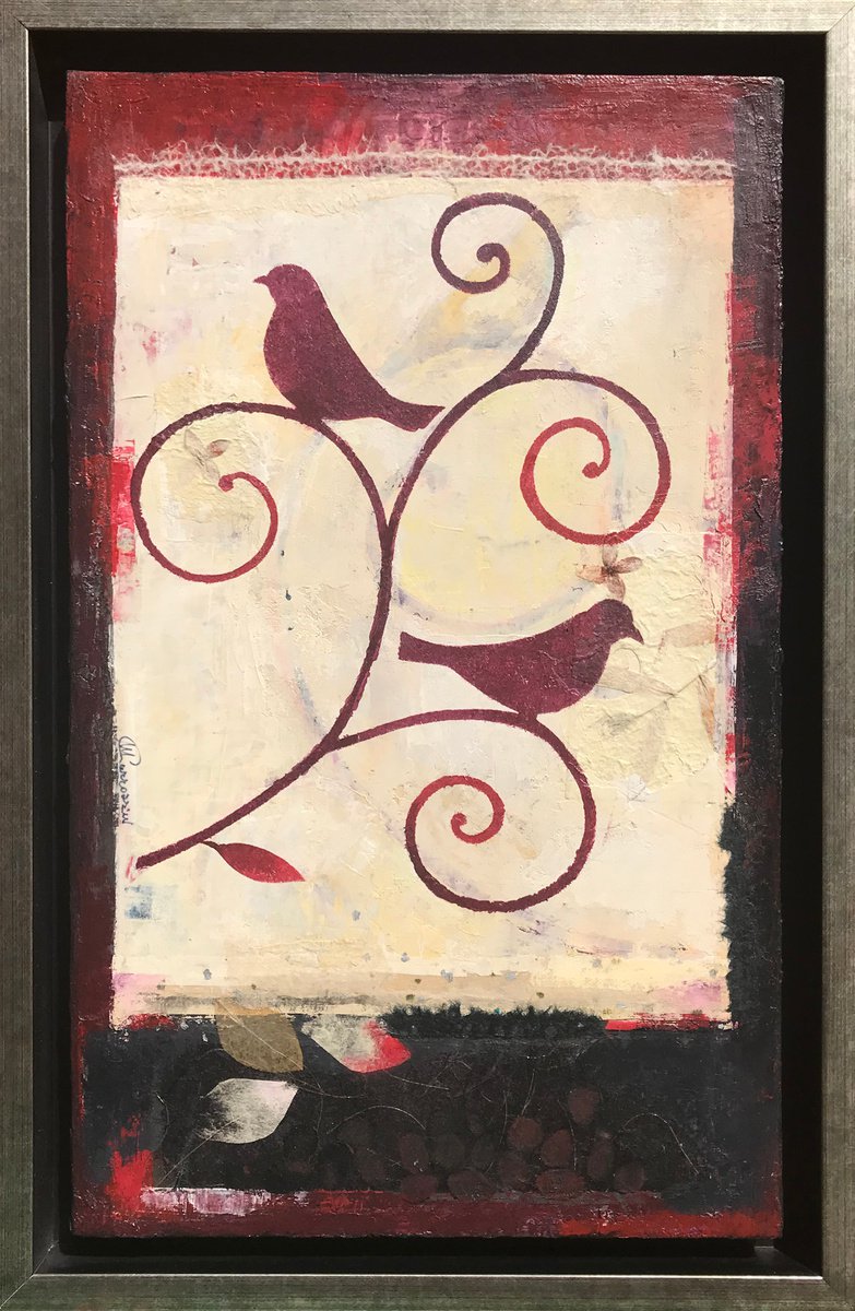 Painting , Birds On Branches 1 By Marcello Carrozzini, 15 X 22, Artwork For Sale On Artfinder