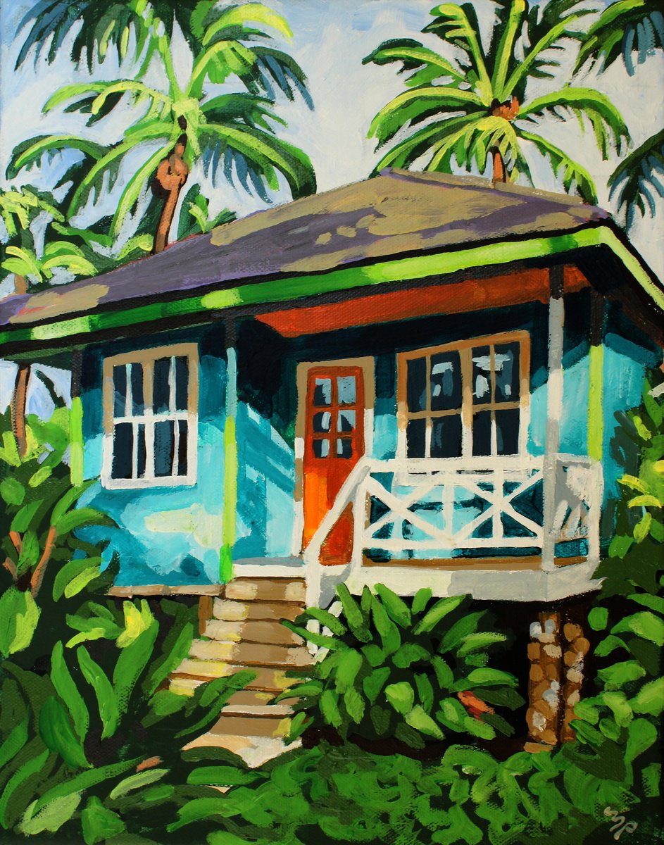 Impressionistic Botanical Acrylic Painting By Melinda Patrick, 11 X 14", Beach House 24, Original Artwork