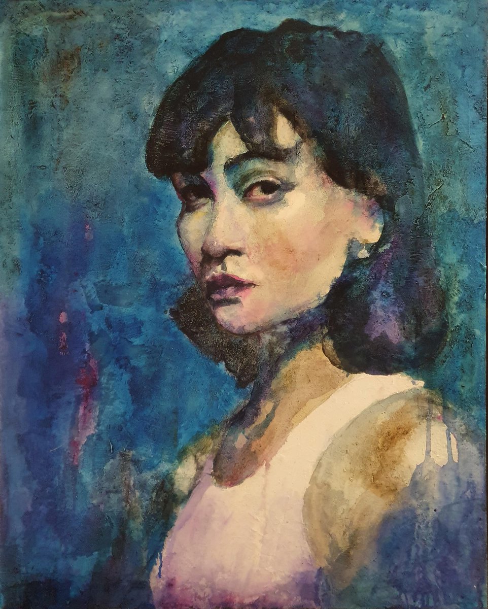 Expressive Portrait Acrylic Painting By Liubou Sas, 33 X 41", Strong Woman, Original Artwork