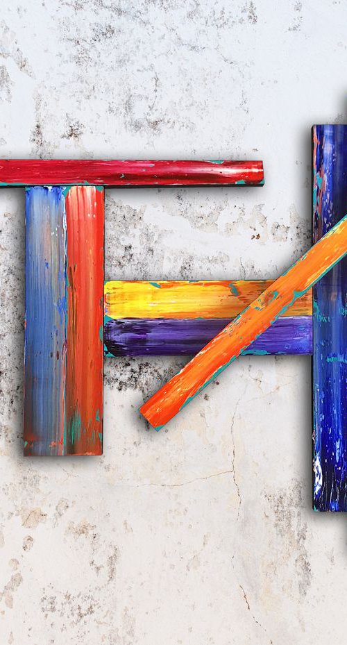 "Cross My Heart" - Original PMS Mixed Media Assemblage Sculptural Painting on Wood, - 31 x 24 inches by Preston M. Smith (PMS)