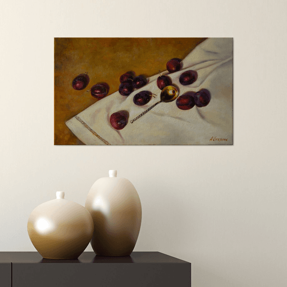 "Honey plums" still life summer plums liGHt original painting  GIFT (2019)