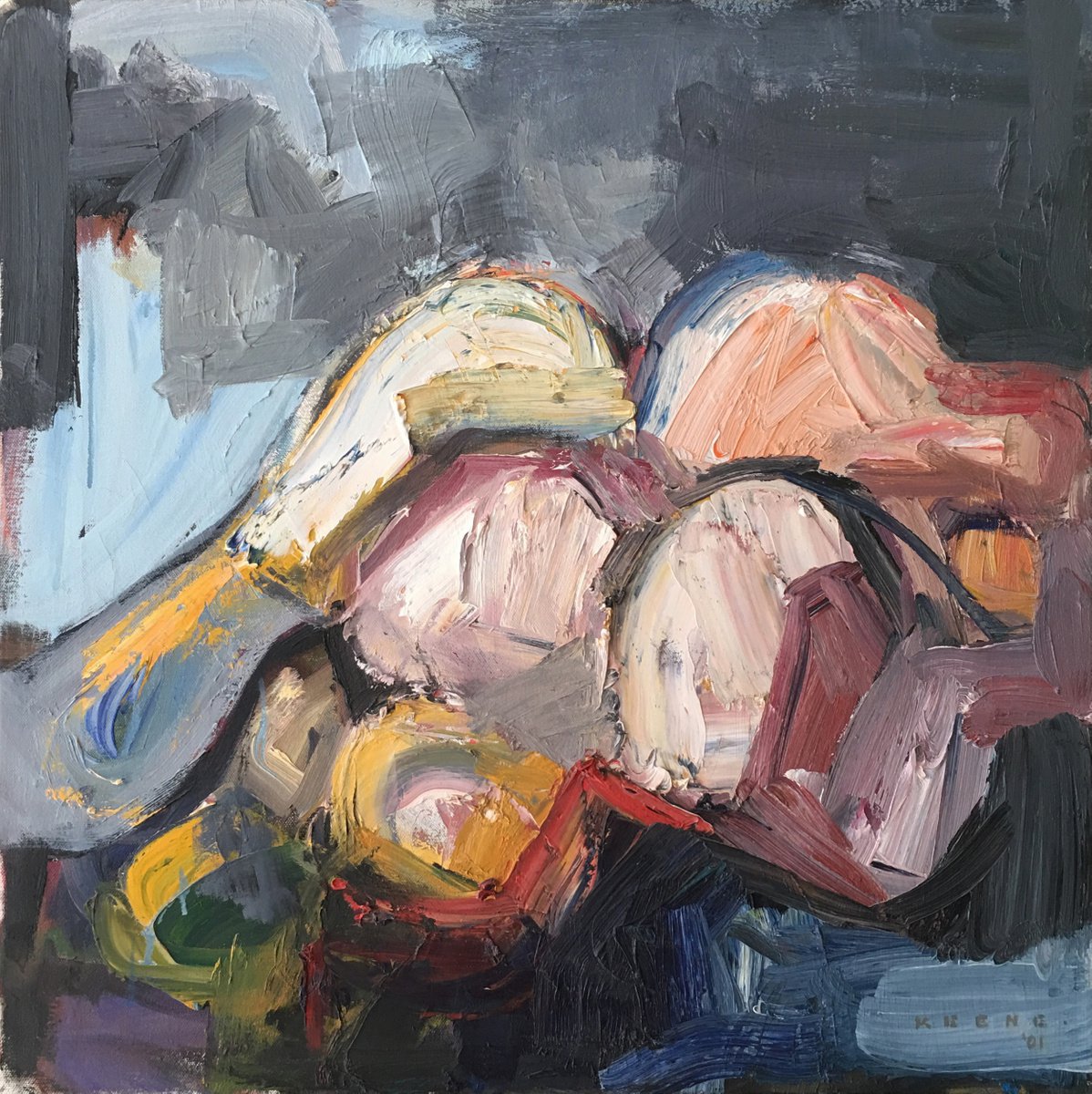 Organic Abstract Oil Painting By Don Keene, 20 X 20, The Moment, Original Artwork