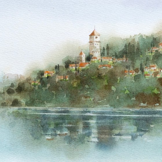 Lakeside Town - Watercolor Painting