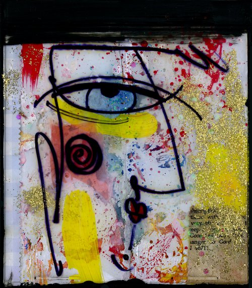 Mixed Media Funky Face 9 - Altered Cd Case Art by Kathy Morton Stanion by Kathy Morton Stanion