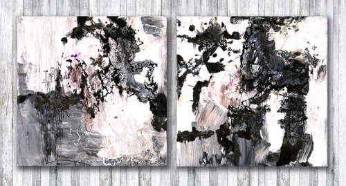 Encounters - Set of 2 - 12 x 12" paintings - Textured Abstract art by Kathy Morton Stanion by Kathy Morton Stanion