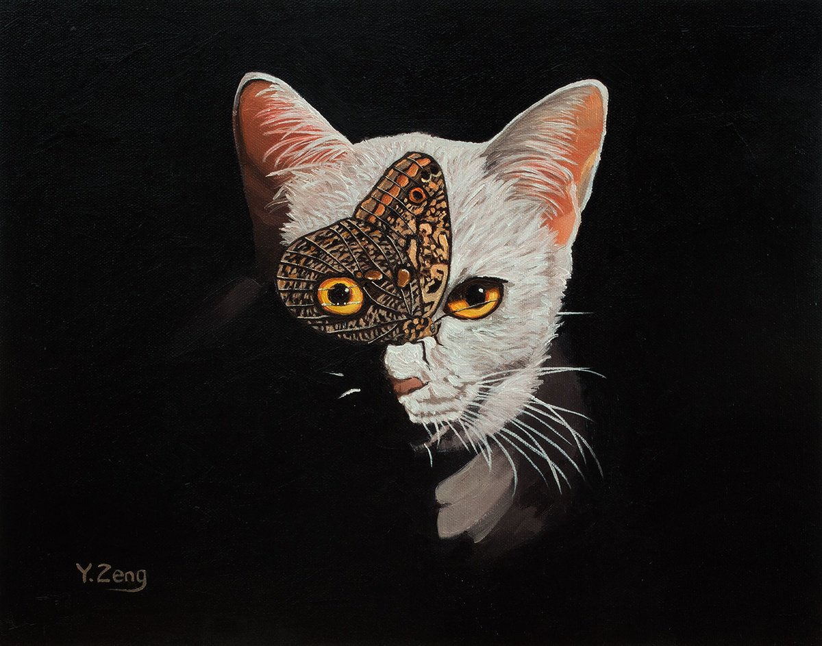 Surrealistic Animal Oil Painting By Yue Zeng, 14 X 11", The False Eye, Original Artwork